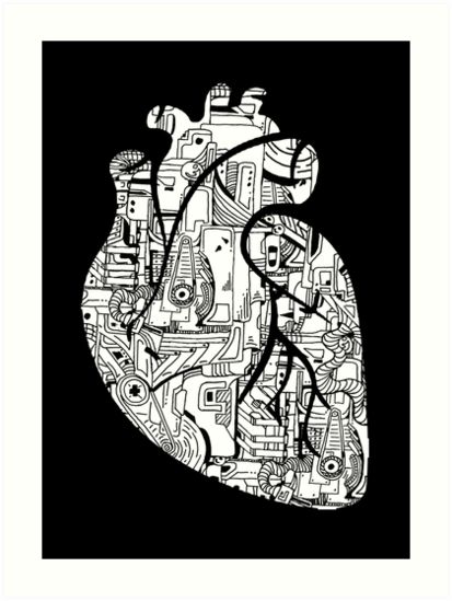 413x549 Mechanical Heart Art Prints - Mechanical Heart Drawing