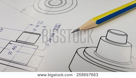 450x260 Engineer Tools On A Technical Drawing,mechanical Drawing - Mechanical Tools Drawing