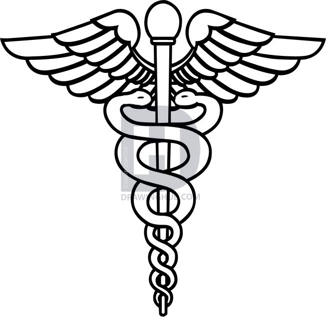 653x635 how to draw a caduceus, step - Medical Symbol Drawing