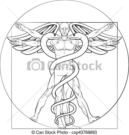 449x470 vitruvian man caduceus caduceus medical symbol vitruvian - Medical Symbol Drawing