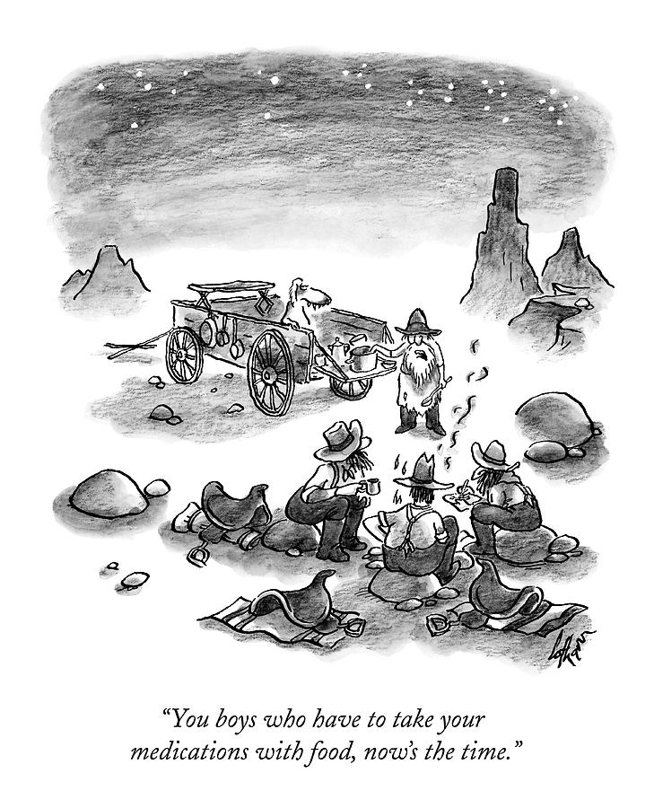 729x900 A Trail Cook Speaks To Three Prospectors Drawing - Medication Drawing