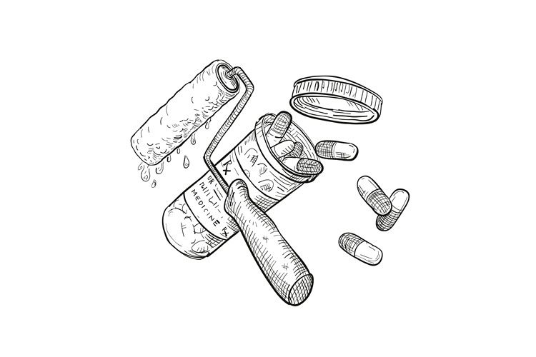 750x500 paint roller medicine pill bottle drawing black and white - Medicine Bottle Drawing