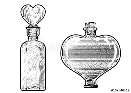 500x354 potion, medicine bottle illustration, drawing, engraving, ink - Medicine Bottle Drawing