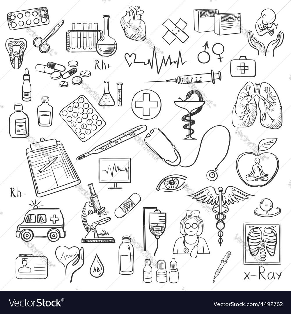 1000x1080 health care and medicine doodle vector image on machine - Medicine Drawing