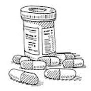 180x180 medicine pill container drawing art print - Medicine Drawing