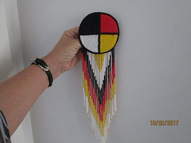 667x500 large round hand beaded red white black yellow disc - Medicine Wheel Drawings