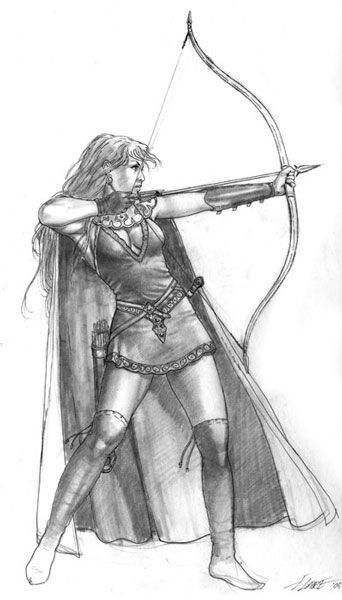 342x600 female elven archer - Medieval Archer Drawing