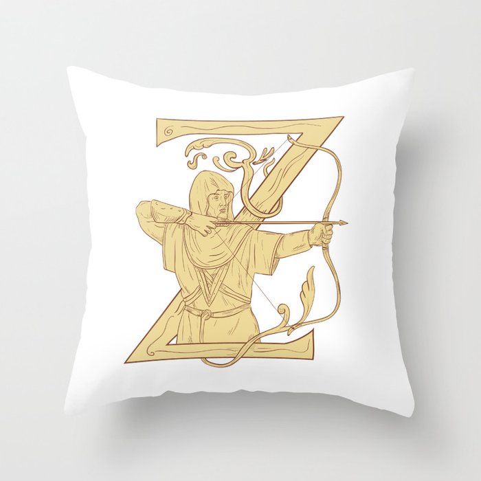 700x700 medieval archer aiming bow and arrow letter z drawing throw pillow - Medieval Archer Drawing