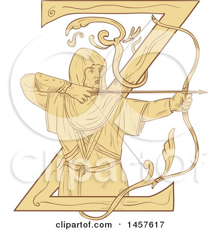 450x470 clipart of a drawing styled medieval archer aiming an arrow over - Medieval Archer Drawing