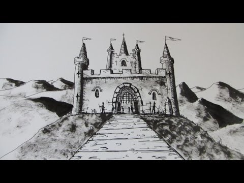 480x360 How To Draw A Castle Step - Medieval Castle Drawing