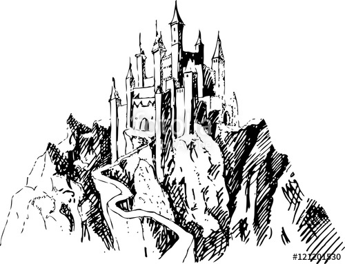 500x383 Medieval Castle Isolated On White Background Graphic Drawing - Medieval Castle Drawing