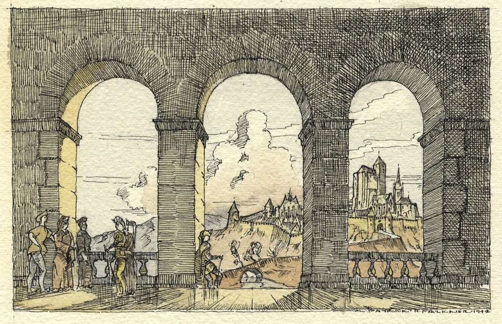 1024x662 Patrick Faulkner, Medieval Castle Balcony View - Medieval Castle Drawing