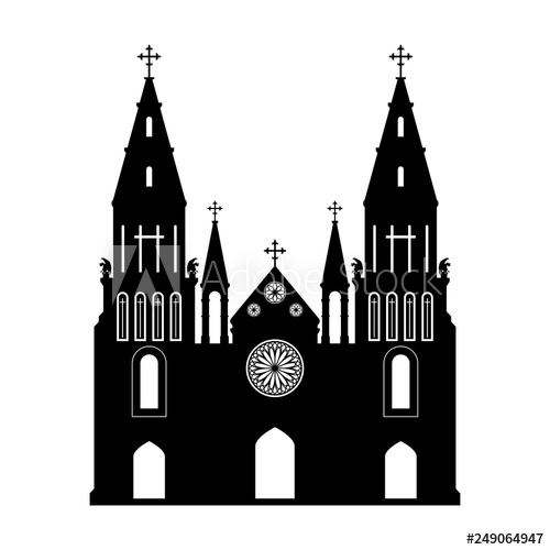 500x500 Black Silhouette Of Gothic Church Isolated Drawing Of Cathedral - Medieval Church Drawing