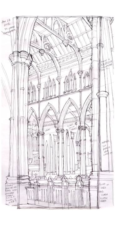 375x719 Cathedral Church Of St James Drawing - Medieval Church Drawing