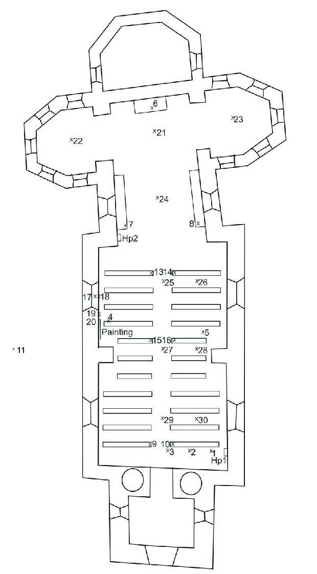 620x1122 drawing of the medieval church and the measurement points - Medieval Church Drawing