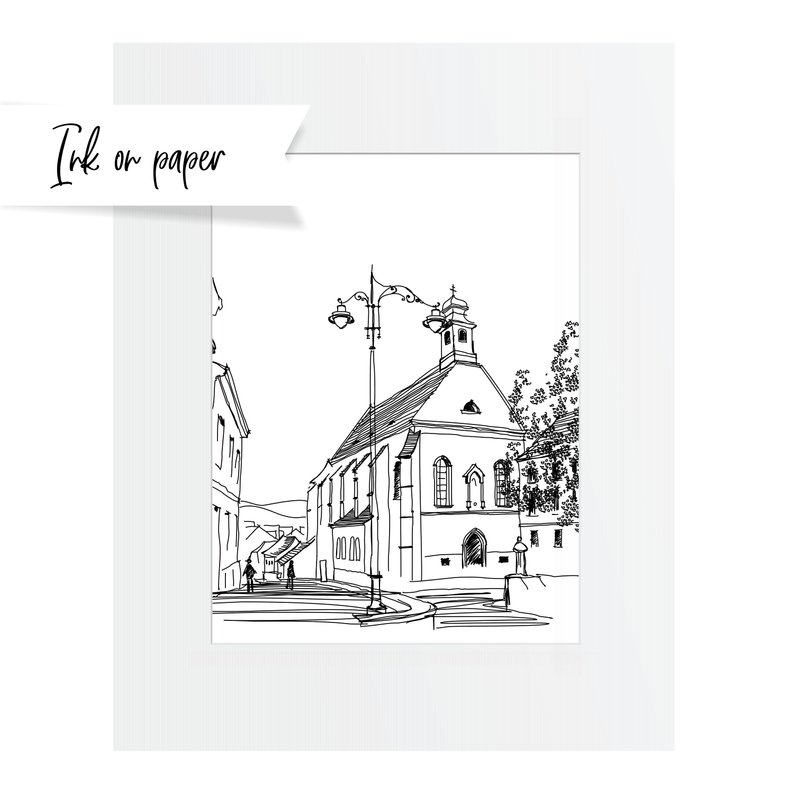 794x794 Original Drawing Ink On Paper Medieval Church European Old Etsy - Medieval Church Drawing