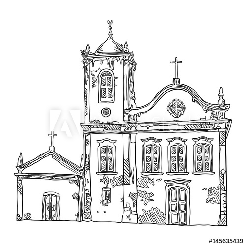 500x500 The Building Of The Medieval Church Hand Drawing Vector - Medieval Church Drawing