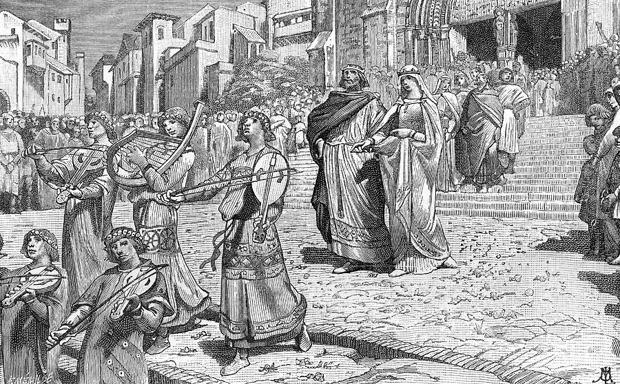 900x558 a medieval couple leave the church drawing - Medieval Church Drawing