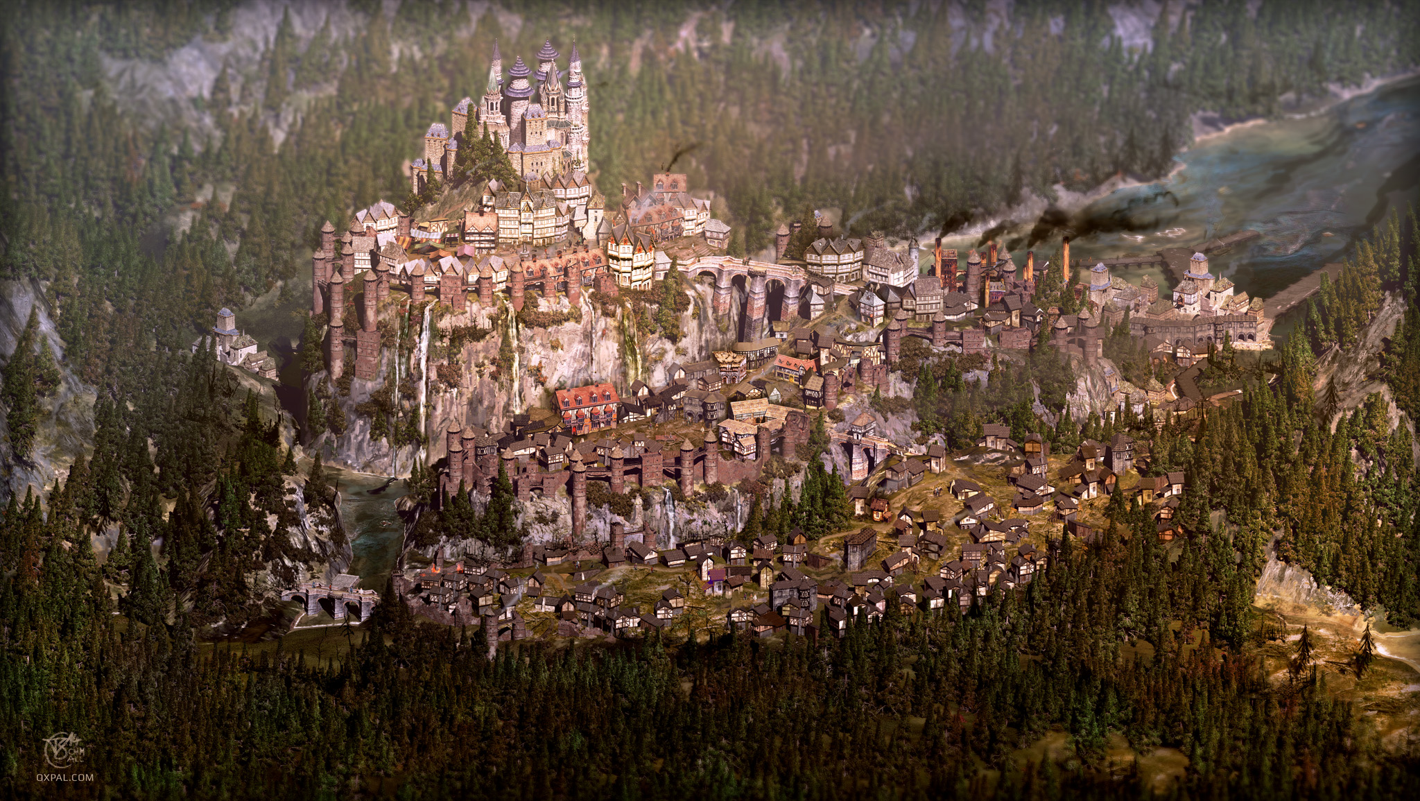 2048x1155 Medieval City Map Illustration Thomas Schmall - Medieval City Drawing