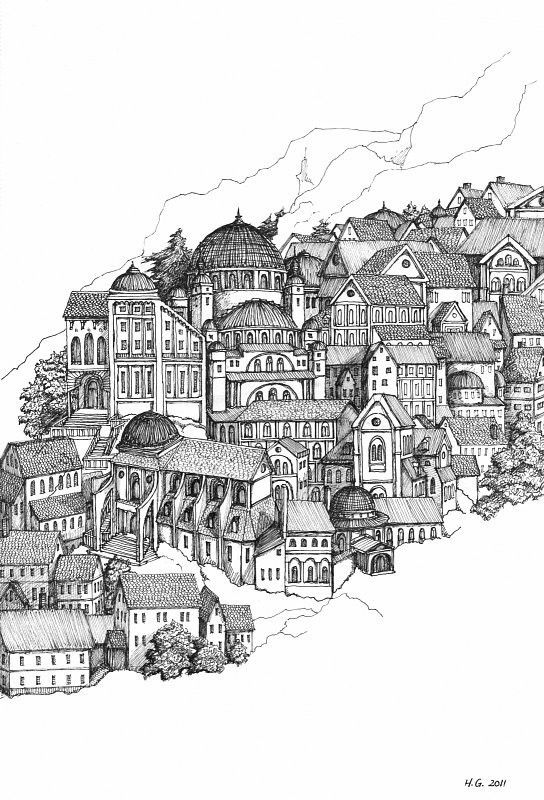 544x800 Medieval Mountain City - Medieval City Drawing
