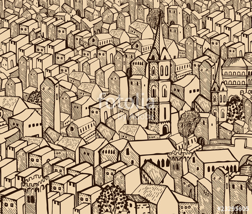 500x425 Medieval City Brown Drawing Stock Image And Royalty Free Vector - Medieval City Drawing