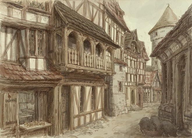 660x476 medieval town surreal art medieval drawings, fantasy town - Medieval City Drawing