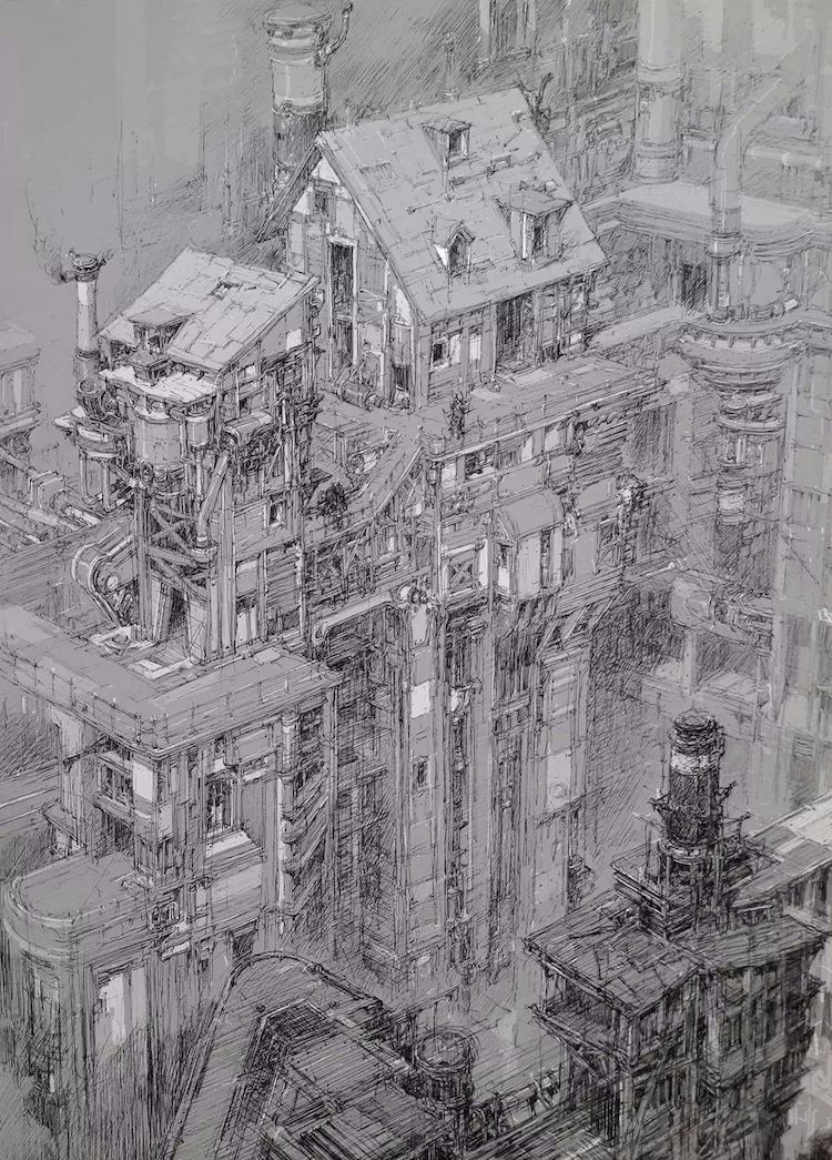 750x1045 sci fi art visualizes how the world's cities might look like - Medieval City Drawing
