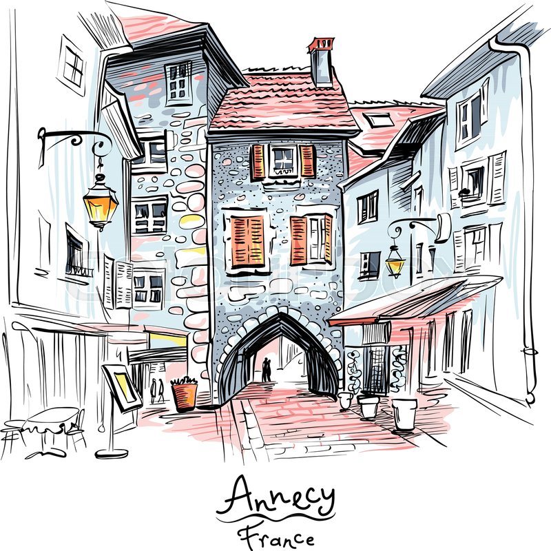 800x800 Vector Hand Drawing, City View With Stock Vector Colourbox - Medieval City Drawing