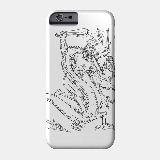 630x630 Hercules Grappling Dragon Drawing Black And White - Medieval Dragon Drawing