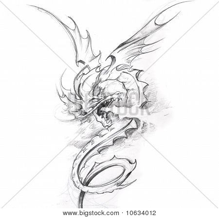 450x449 Tattoo Art, Sketch Of A Medieval Dragon - Medieval Dragon Drawing
