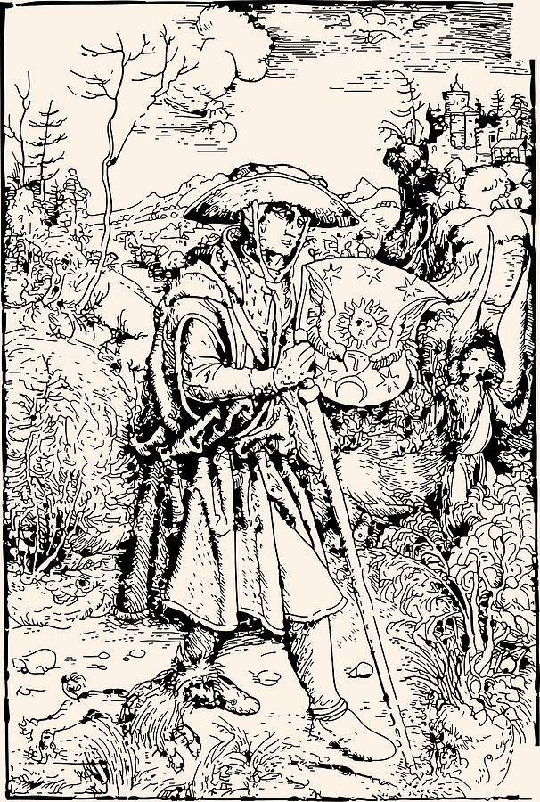 606x900 Medieval Pilgrim Drawing - Medieval Drawings