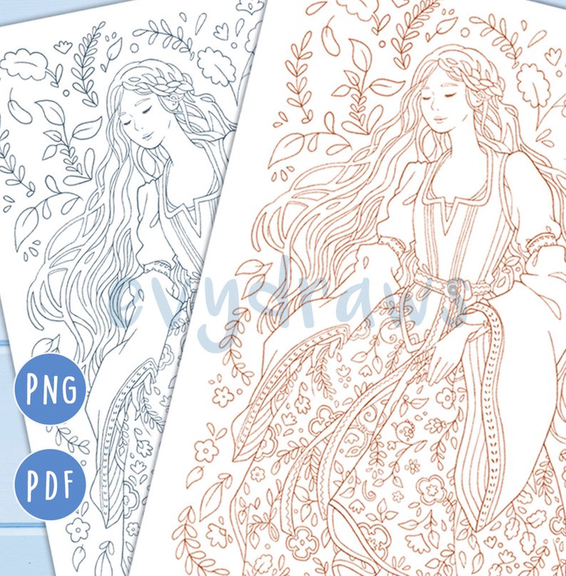 794x808 Medieval Fashion Illustration Printable Coloring - Medieval Dress Drawing