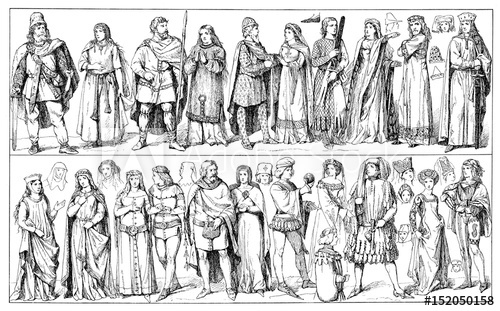 500x311 Medieval Clothing, German Traditional Wear In Xiv Century, Middle - Medieval Dress Drawing