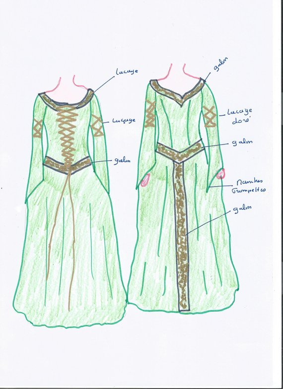 570x784 medieval princess dress hand made medieval dress etsy - Medieval Dress Drawing
