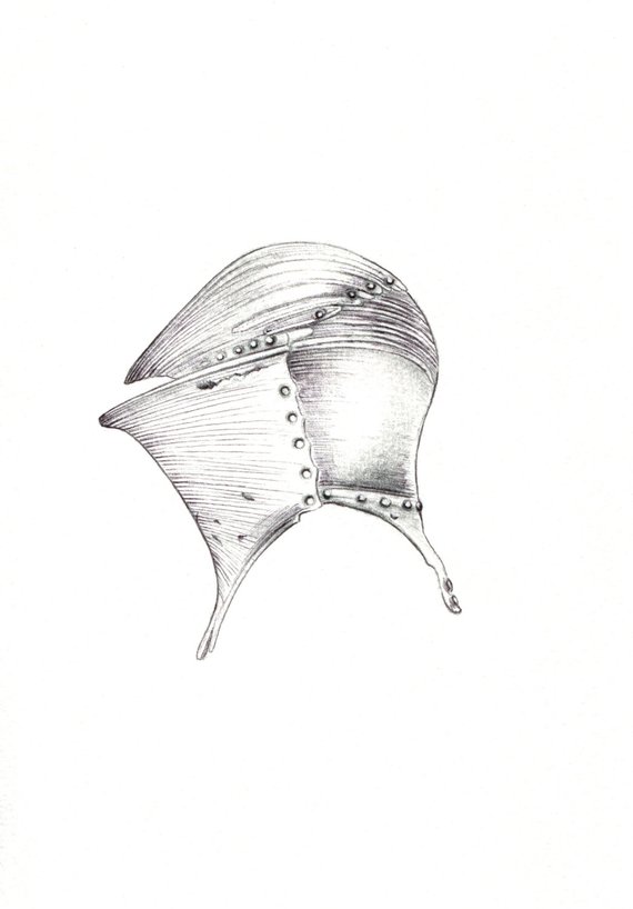 570x818 Medieval Helmet Art Print Of An Original Drawing Available Etsy - Medieval Helmet Drawing