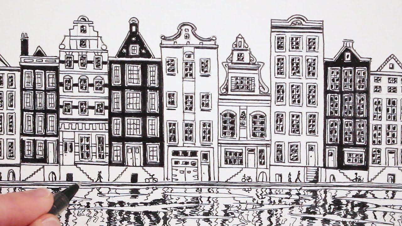 1280x720 how to draw a house view of amsterdam dutch house - Medieval House Drawing