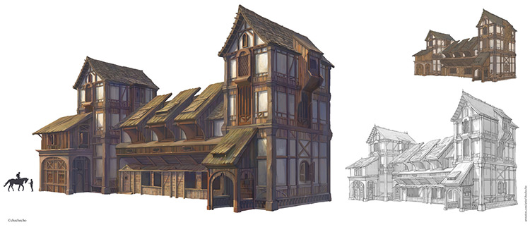 750x329 Medieval Buildings And Towns For Concept Art Inspiration - Medieval House Drawing