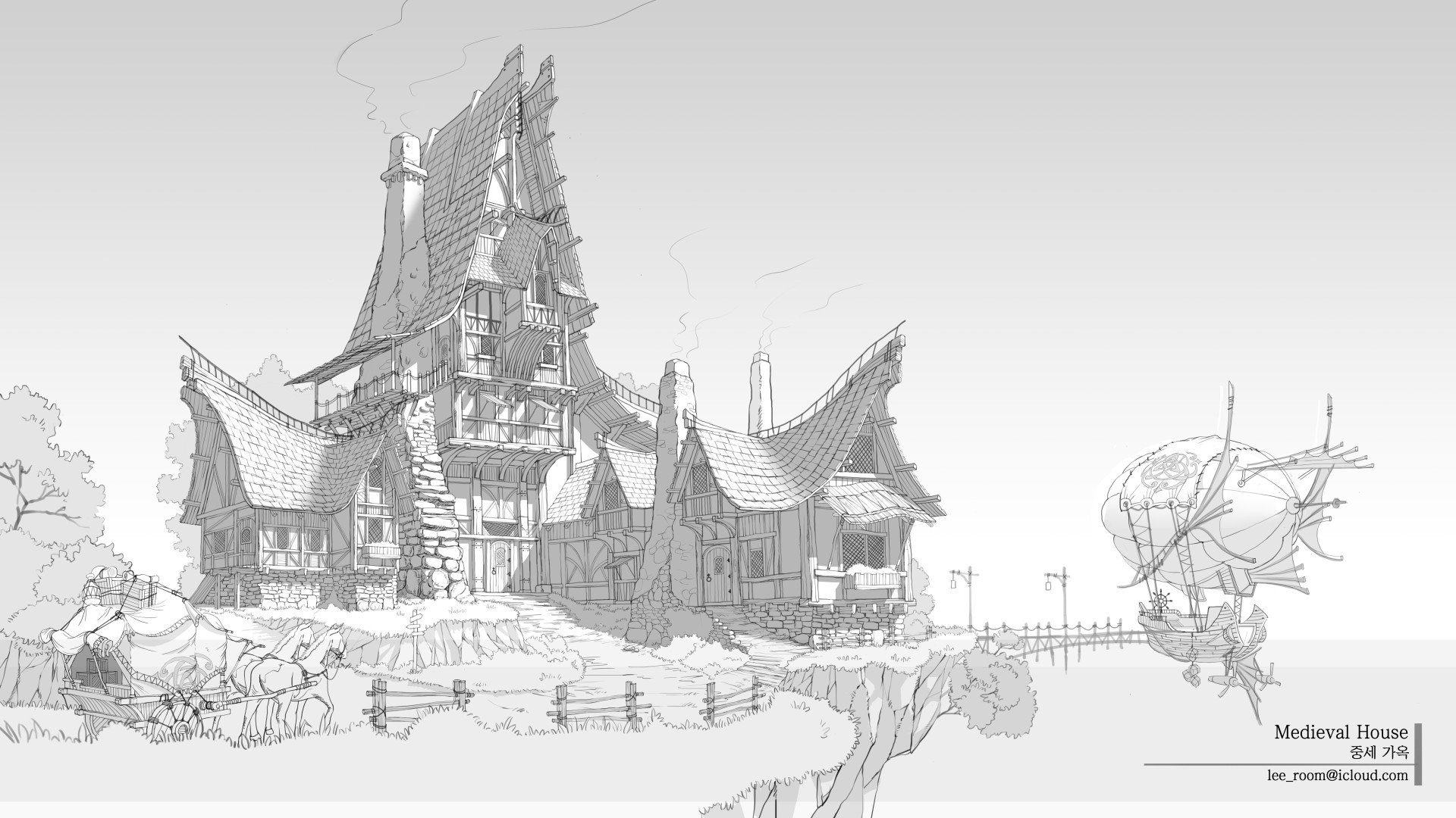1920x1080 Artstation - Medieval House Drawing