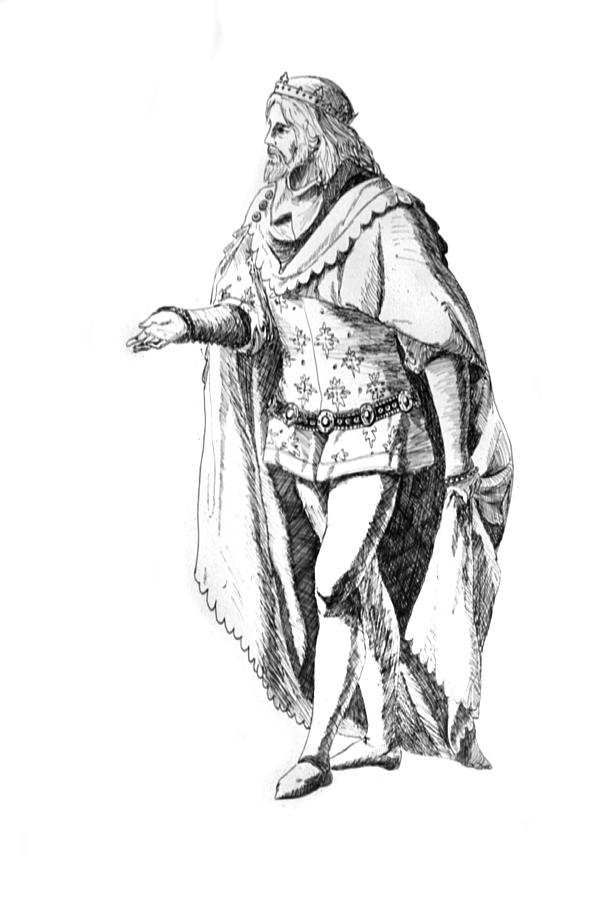 608x900 King At Court Drawing - Medieval King Drawing