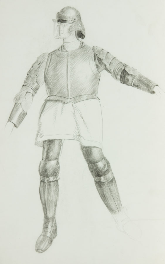 563x900 Mid Century Graphite Drawing - Medieval Knight Drawing