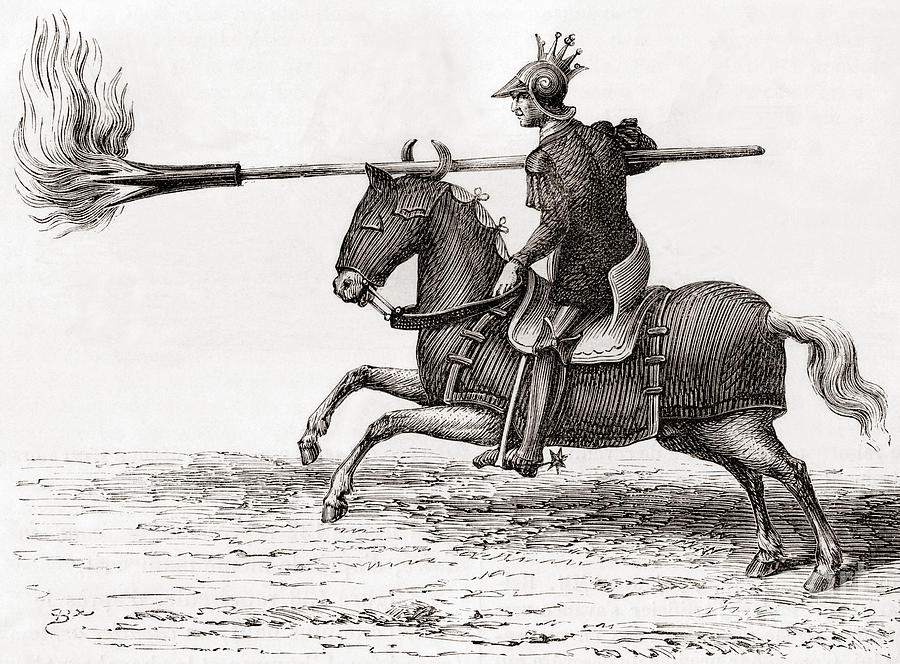 900x664 A Medieval Knight Carrying A Fire Lance Drawing - Medieval Knight Drawing