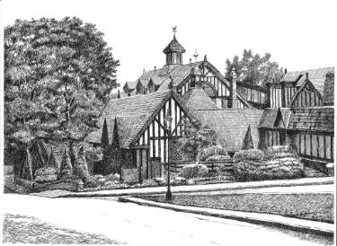 375x274 Old Mill Manor Drawing - Medieval Manor Drawing