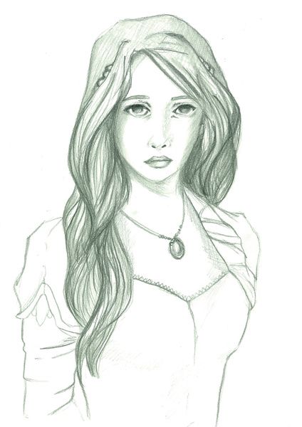 424x600 Pencil, Sketch, Drawing, Portrait, Girl, Hair, Medieval, Game - Medieval Princess Drawing