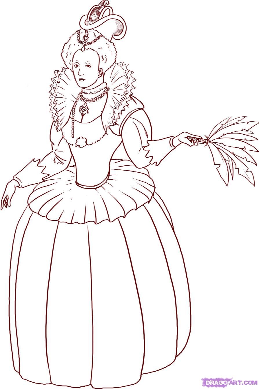 894x1343 How To Draw A Queen, Step - Medieval Queen Drawing