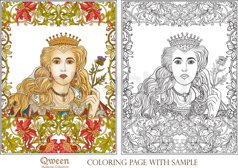 800x564 Queen On Medieval Floral Pattern Stock Vector Colourbox - Medieval Queen Drawing