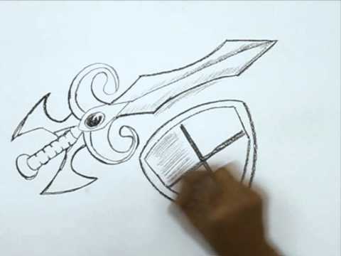 480x360 How To Draw A Medieval Sword And Shield - Medieval Shield Drawing