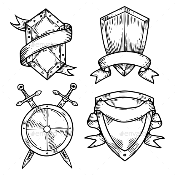 590x590 Shield Lineart Free Download - Medieval Shield Drawing