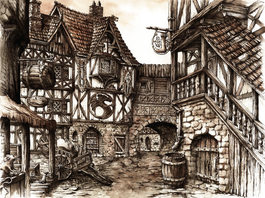 900x673 medieval town - Medieval Town Drawing