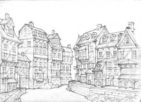 482x350 medieval town - Medieval Town Drawing