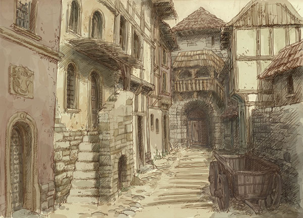 600x433 medieval town on pantone canvas gallery - Medieval Town Drawing